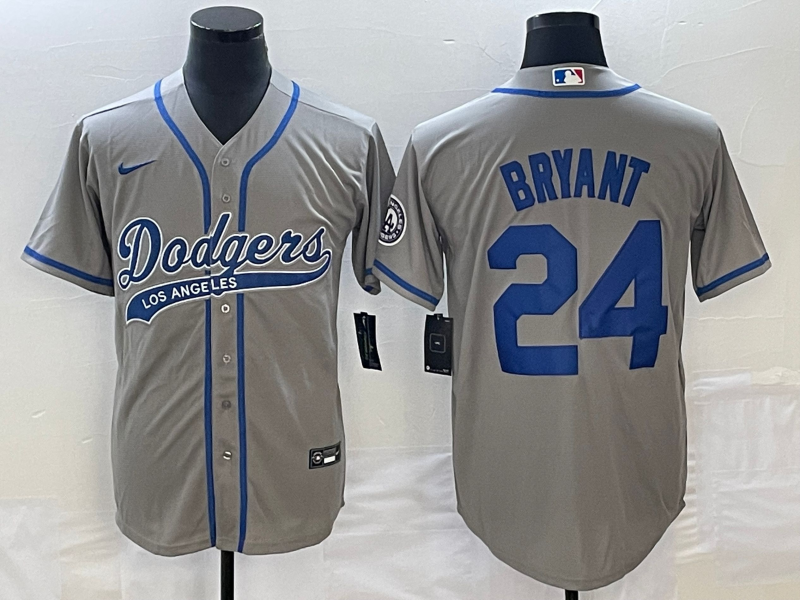 Men's Los Angeles Dodgers Kobe Bryant #24 Gray Jersey Joint Edition